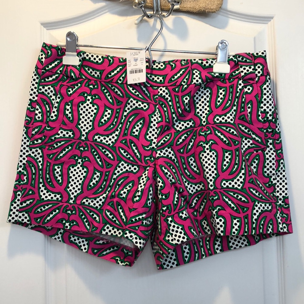 J. Crew Pink Green Polka Dot Print Cotton Shorts